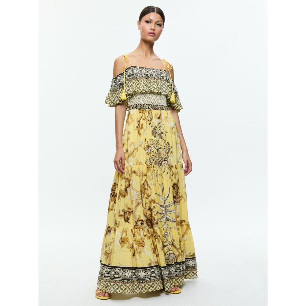 Alice + Olivia Kia Tiered Maxi Dress 2 in Lisboa Lemon Meringue